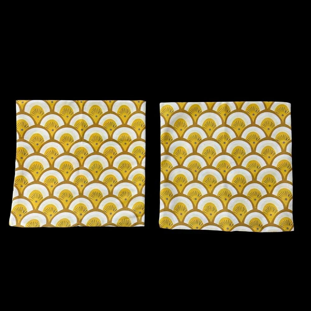 Pillow Covers Retro Yellow White Gray Fan Scales Zippered Pillowcases Pair